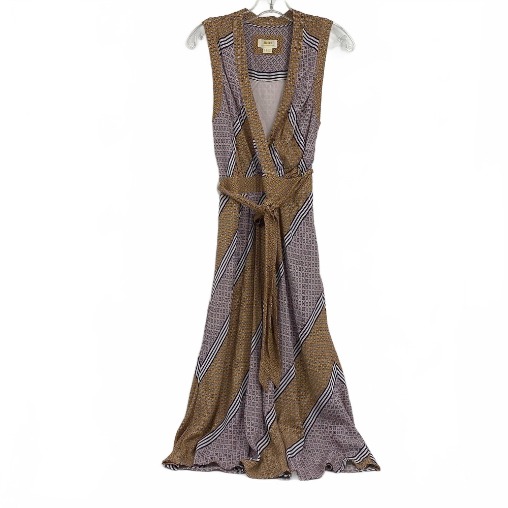 Maeve Green Blue Geometric Print Tie Waist Midi Dress | Womens 6